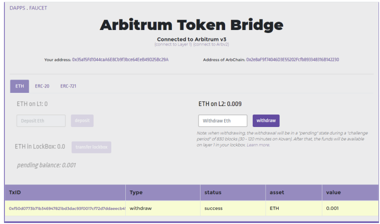 Arbitrum的桥接网站（测试版）
