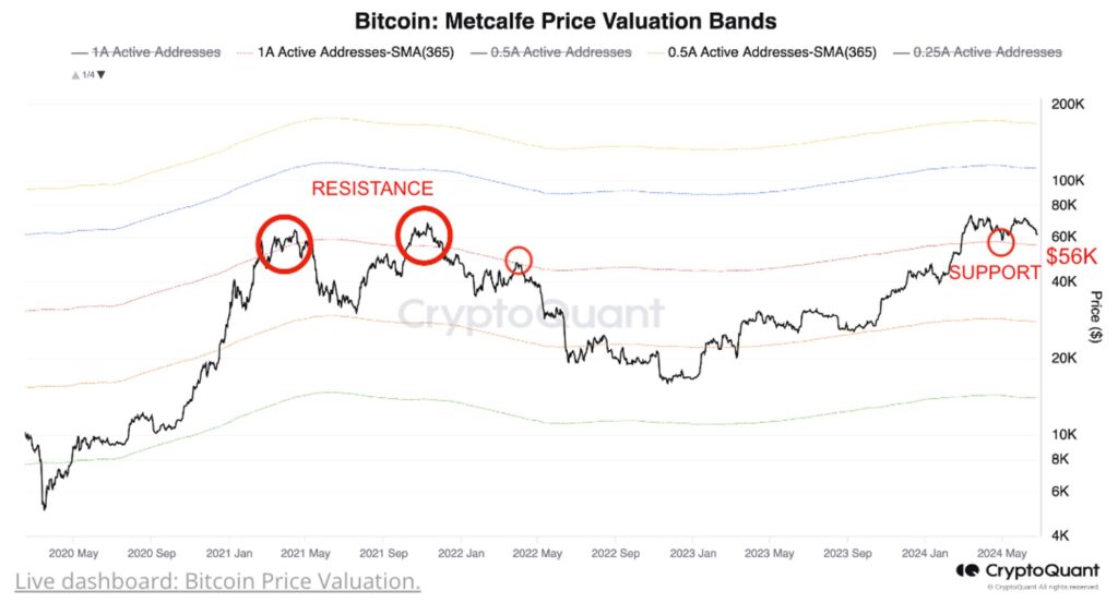 数据分析工具CryptoQuant发推称，56k是BTC的最终支撑位