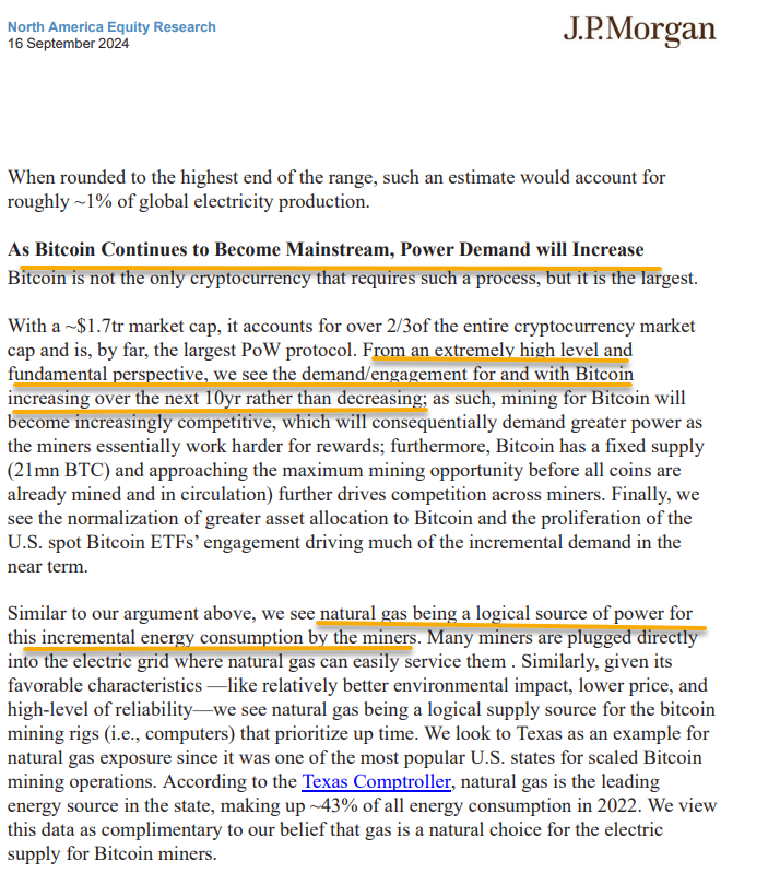 /12. (X) 摩根大通分析师认为BTC开采是未来10年天然气消费增长的关键驱动力。

“从极高水平和基本面的角度来看，我们看到BTC的需求/参与度在未来10年会增加，而不是减少”