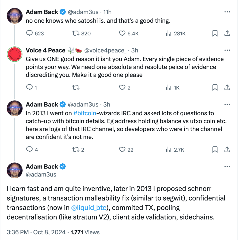 Adam Back发推再次否认自己是中本聪