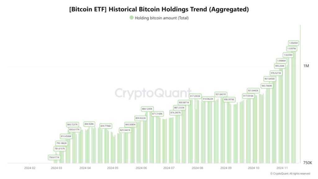 从价格大幅上涨的 3 月和 11 月来看，我们可以看到现货 ETF 持仓增加与价格之间存在很强的相关性。