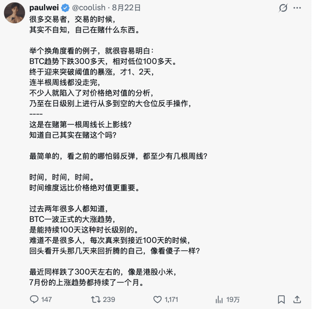 Paul wei关于行情趋势需要走100天的观点